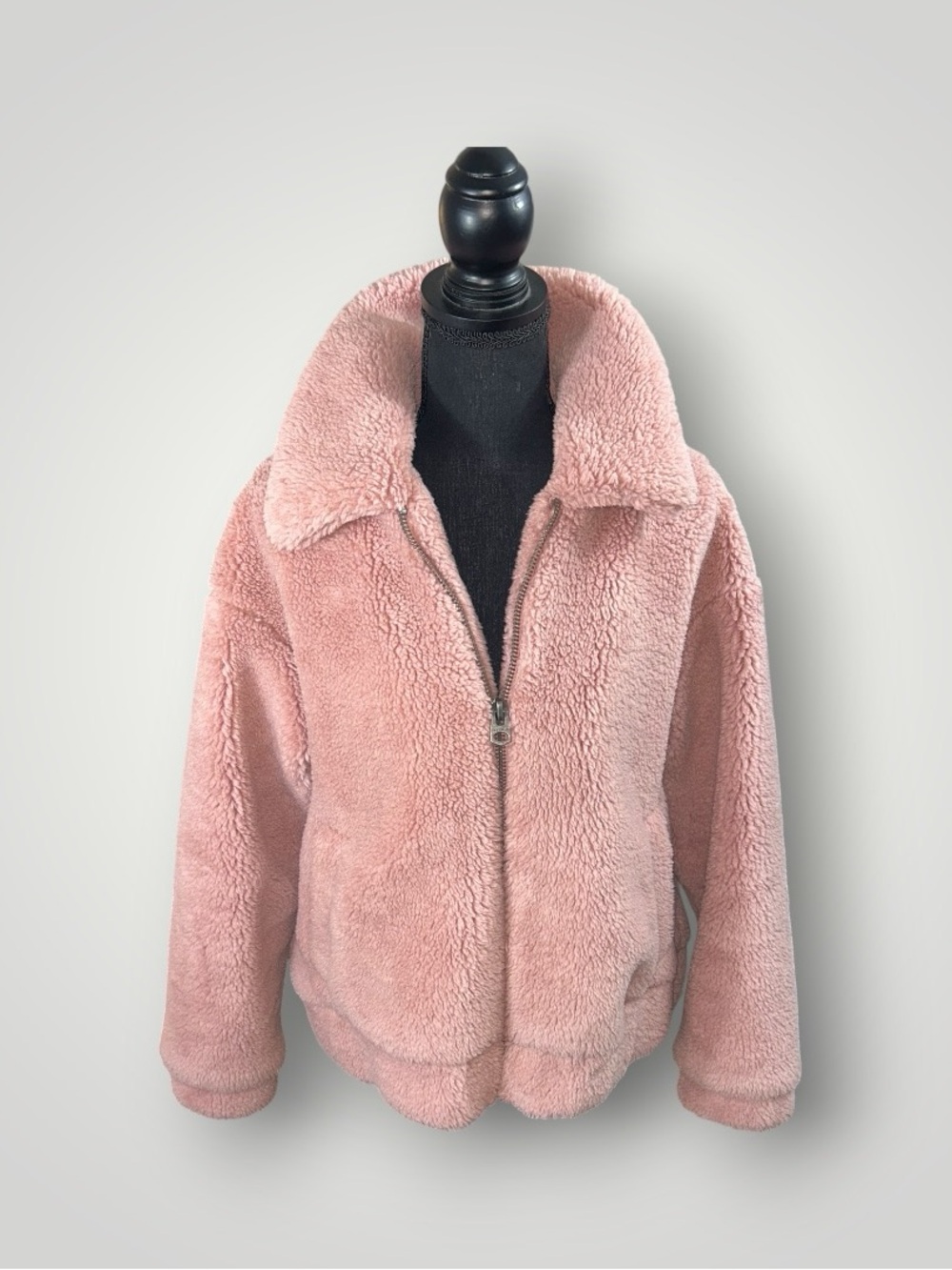 Lucky Brand Plush Pink Teddy Zip Jacket